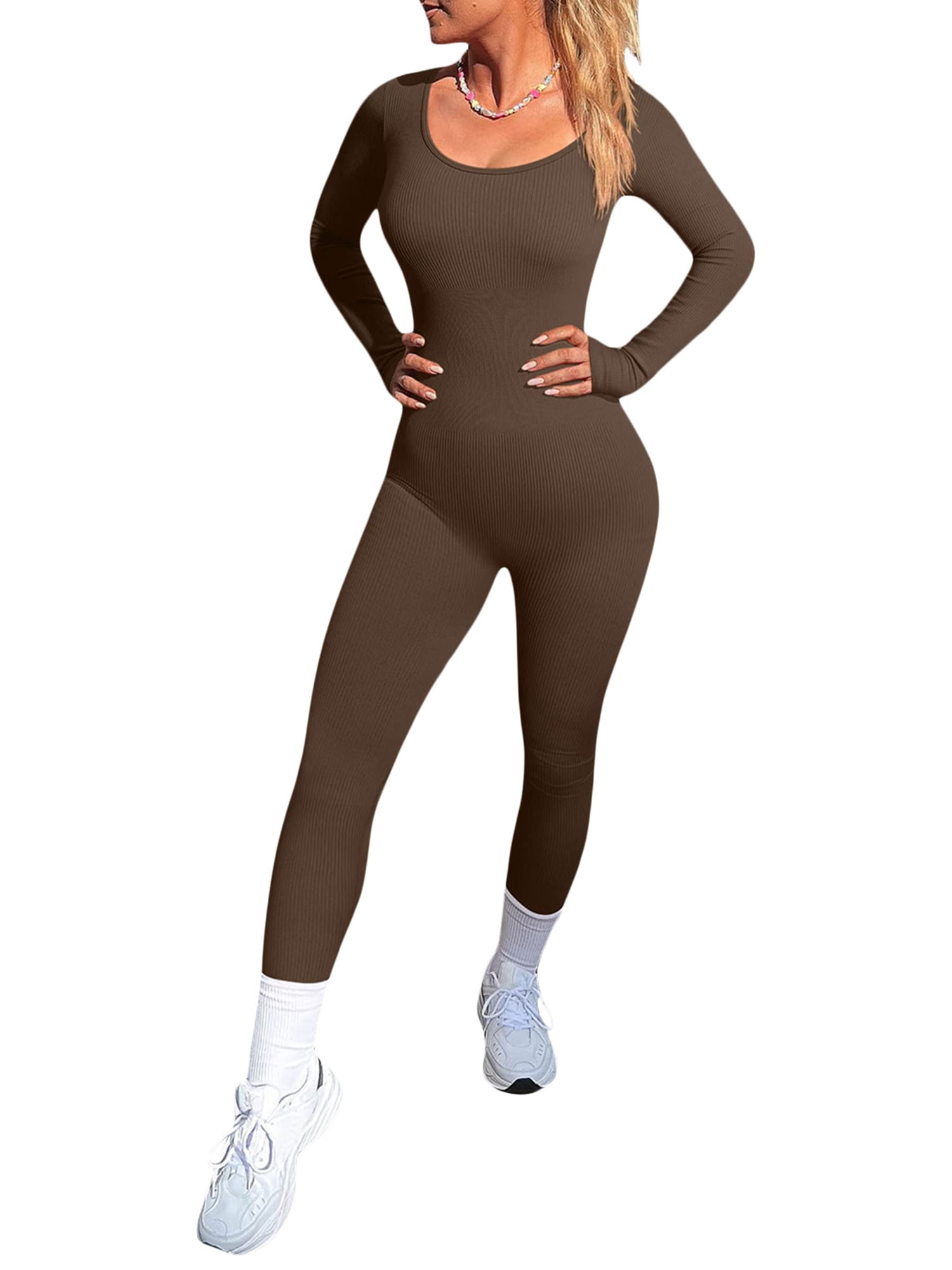 George Eliot komponist andrageren Womens One Piece Jumpsuit Long Sleeve Solid Bodycon Romper Pants Versatile  Thermal Bodysuit Streetwear - Walmart.com