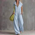 thumbnail image 1 of Womens One Piece Jumpsuit Sleeveless Hooded V-Neck Zipper Front Loose Fit Jumpsuit with Pockets, S, 1 of 7