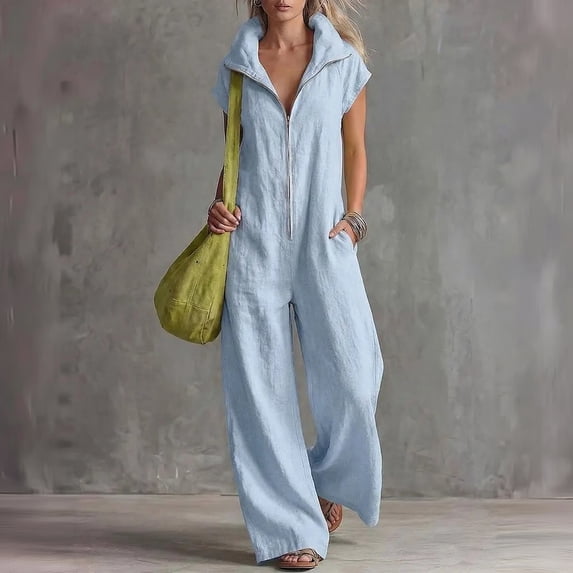 Womens One Piece Jumpsuit Sleeveless Hooded V-Neck Zipper Front Loose Fit Jumpsuit with Pockets, S