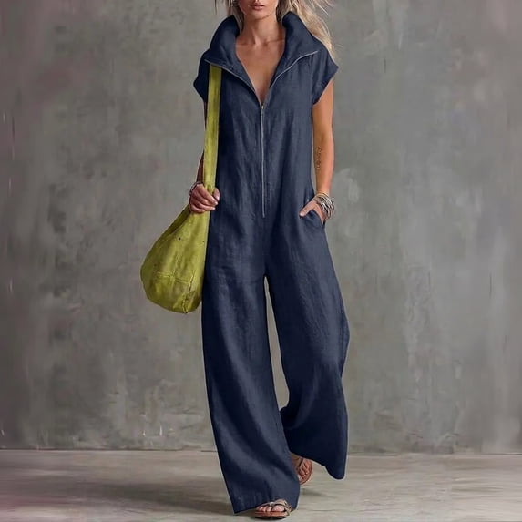 Womens One Piece Jumpsuit Sleeveless Hooded V-Neck Zipper Front Loose Fit Jumpsuit with Pockets, XL