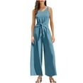 thumbnail image 1 of Womens One Piece Jumpsuits Casual Sleeveless Straps Crewneck Wide Leg Pants Jumpers With Belt, 1 of 7