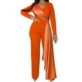 thumbnail image 1 of Womens One Piece Jumpsuits Dressy Long Sleeve Slim High Waisted Ribbon Rompers Trendy V-Neck Solid Elegant Wedding Guest Wide Leg Pants Jumpsuit, 1 of 5