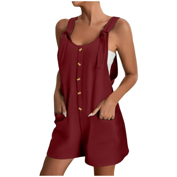 Womens One Piece Jumpsuits Short Summer Casual Button Shorts Button Overalls for Women Red