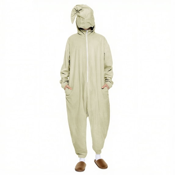 Womens One Piece Jumpsuits Zip-Up Pajamas Casual Hooded Onesies Long Sleeve Jogger Playsuits Loungewear with Pockets Beige, XS