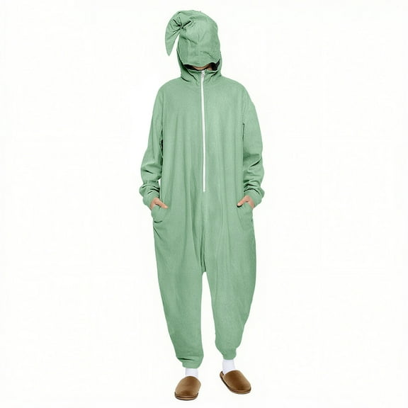 Womens One Piece Jumpsuits Zip-Up Pajamas Casual Hooded Onesies Long Sleeve Jogger Playsuits Loungewear with Pockets Mint Green, XL