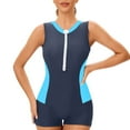 thumbnail image 1 of Womens One Piece Rash Guard Sleeveless Zipper Swimsuit Athletic Boyleg Bathing Suit for Surfing Swimwear Built in Bra Blue M, 1 of 5