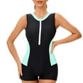 thumbnail image 1 of Womens One Piece Rash Guard Sleeveless Zipper Swimsuit Athletic Boyleg Bathing Suit for Surfing Swimwear Built in Bra Green L, 1 of 5