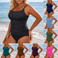 thumbnail image 1 of Womens One Piece Ribbed Pleated Swimsuit Plus Size Ruched Bathing Suit Beach Pool Tankini Swimwear Army Green 14, 1 of 6