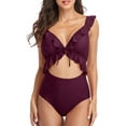 thumbnail image 1 of Womens One Piece Ruffle Cut Out Swimsuits Strappy Monokinis Bathing Suits, 1 of 6