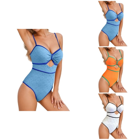 Womens One Piece Square Neck High Waisted Tummy Control Swimsuit - Solid Color Boho Cutout Vintage Bathing Suit for Beach Summer