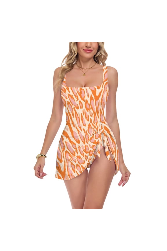 Womens One-Piece Swimdress Leopard Print Pattern Tummy Control Swimsuit Medium