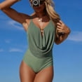 thumbnail image 1 of Womens One Piece Swimsuit Cowl Neck Bathing Suit Draped Front Tummy Control Monokini Swimwear, L, 1 of 5