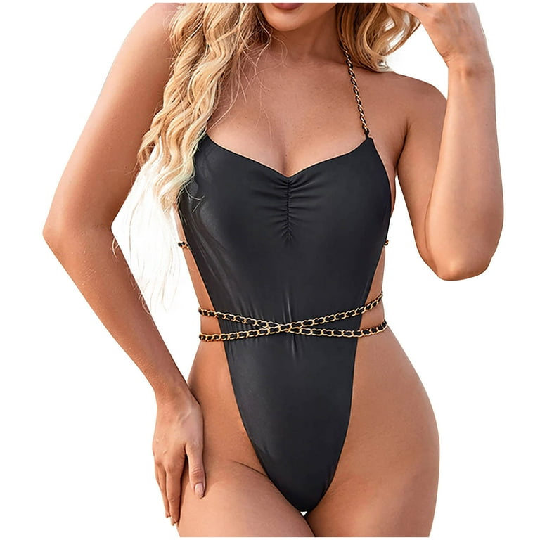 Monokini Chain Bikini Womens One Piece Swimsuit Gold Chain Halter