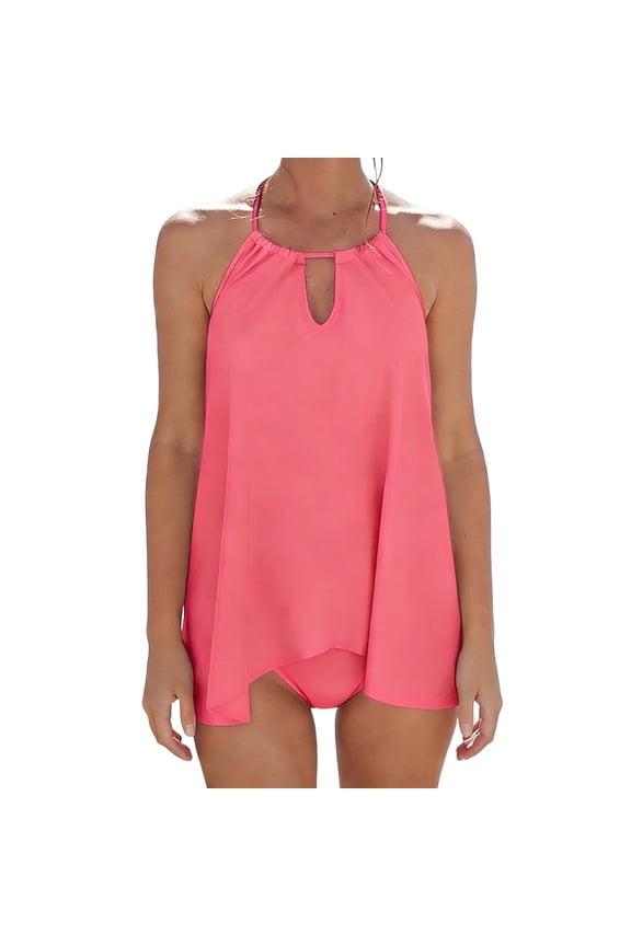 Womens One Piece Swimsuit Halter Keyhole V-Neck Slimming Ruffle Swing Push Up Modest Swimwear