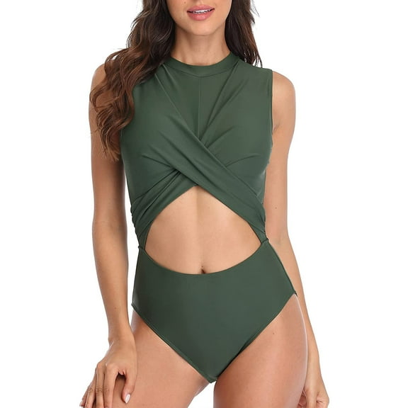Womens One Piece Swimsuit High Neck Monokinis Sexy Cut Out Backless Swimwear