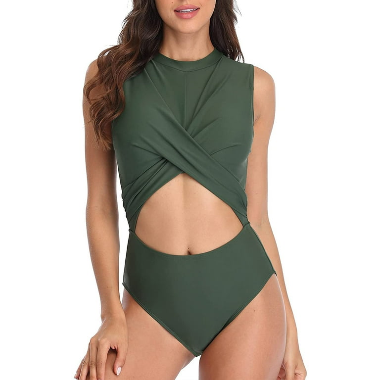 Womens One Piece Swimsuit High Neck Monokinis Sexy Cut Out