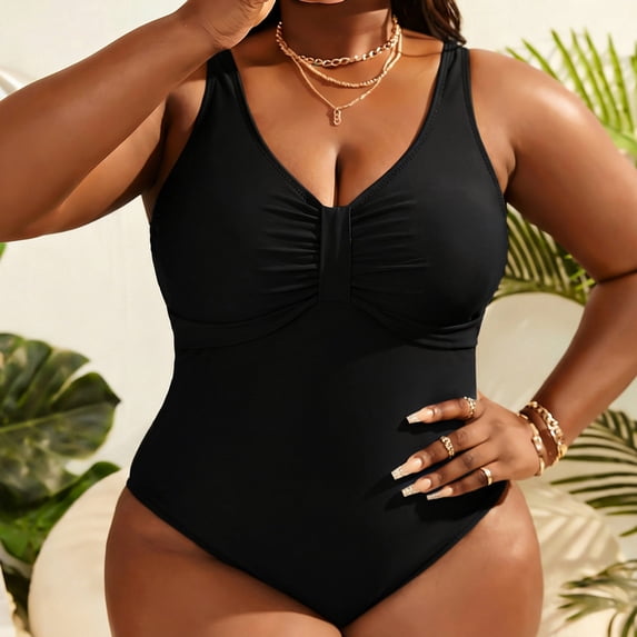 Womens One Piece Swimsuit Juniors Plus Size High Waisted Twist Front Push Up V-Neck Ruched Modest Swimwear for Summer Holiday