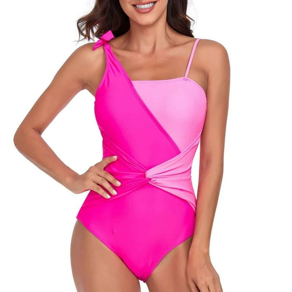 Womens One Piece Swimsuit Patchwork Color Contrast Jumpsuit Tummy Control Swimwear Bathing Suit