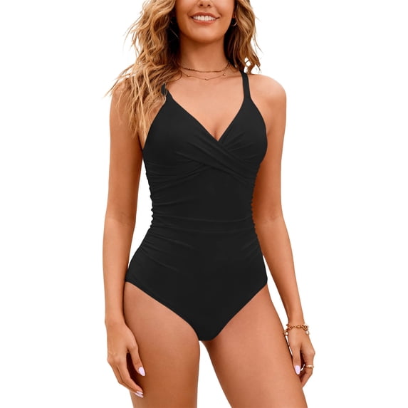 Womens One Piece Swimsuit Slimming Bathing Suit Color Block Spaghetti Strap 1 Piece Swim Suit V Neck Swimwear Mothers Day Gifts