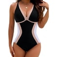thumbnail image 1 of Womens One Piece Swimsuit Slimming Tummy Control Bathing Suit Color Block Shapewear Swim Suits 2026 (Black, 2XL), 1 of 5