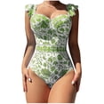 thumbnail image 1 of Womens One Piece Swimsuit Tie Floral Bathing Suits Fashion Print Soft V Neck Plus Size Swimwear with Bra (Green S), 1 of 6