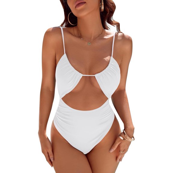 Womens One Piece Swimsuit Tummy Control Bathing Suit Sexy Flattering Cheeky High Cut Out Cute Ladies Swimwear