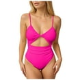 thumbnail image 1 of Womens One Piece Swimsuit Tummy Control Ruffled Bathing Suit V Neck Cutout Swim Suit Tie Back Swimwear, 1 of 5