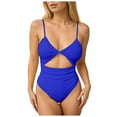 thumbnail image 1 of Womens One Piece Swimsuit Tummy Control Ruffled Bathing Suit V Neck Cutout Swim Suit Tie Back Swimwear, 1 of 5