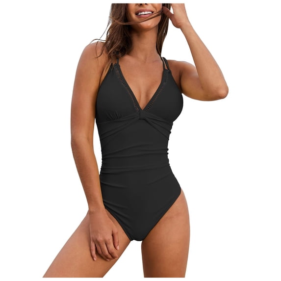 Womens One Piece Swimsuit Tummy Control Swimsuits V-Neck Push Up Swimwear Full Coverage Slimming Bathing Suits