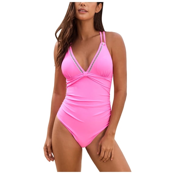 Womens One Piece Swimsuit Tummy Control Swimsuits V-Neck Push Up Swimwear Full Coverage Slimming Bathing Suits