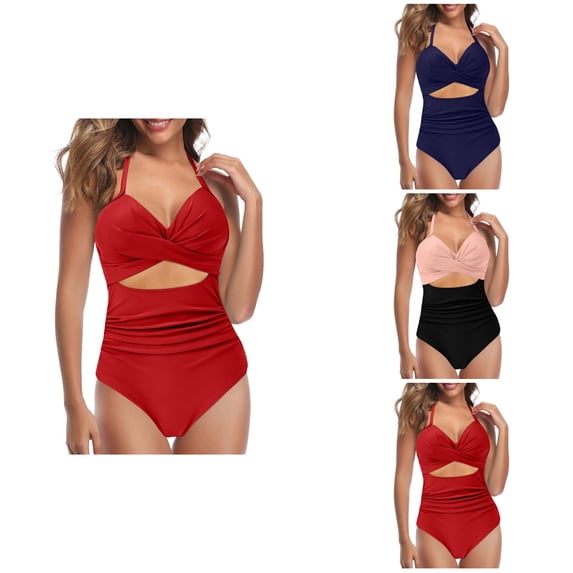 Womens One Piece Swimsuit with Tummy Control, High Waisted Cutout Design, Front Lace Up & Wrap Tie Back