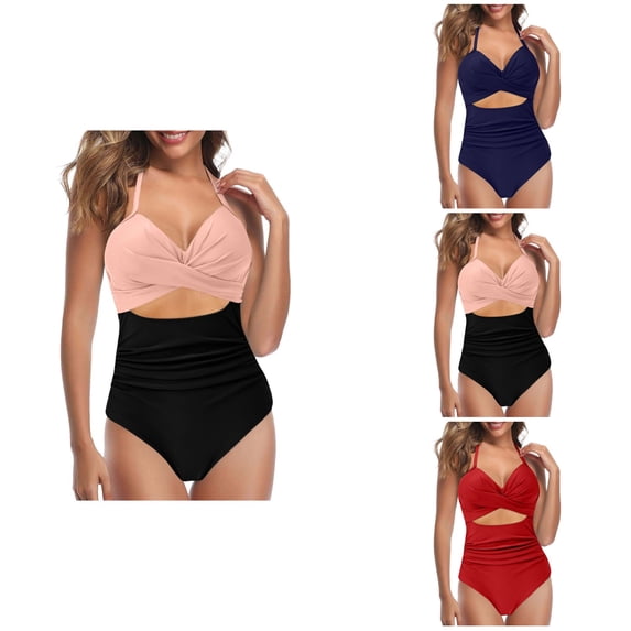 Womens One Piece Swimsuit with Tummy Control, High Waisted Cutout Design, Front Lace Up & Wrap Tie Back