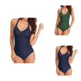 thumbnail image 1 of Womens One Piece Swimsuit with Tummy Control, V-Neck, Adjustable Straps, Cross Back & Ruched Solid Print Push-Up Bathing Suit, 1 of 5