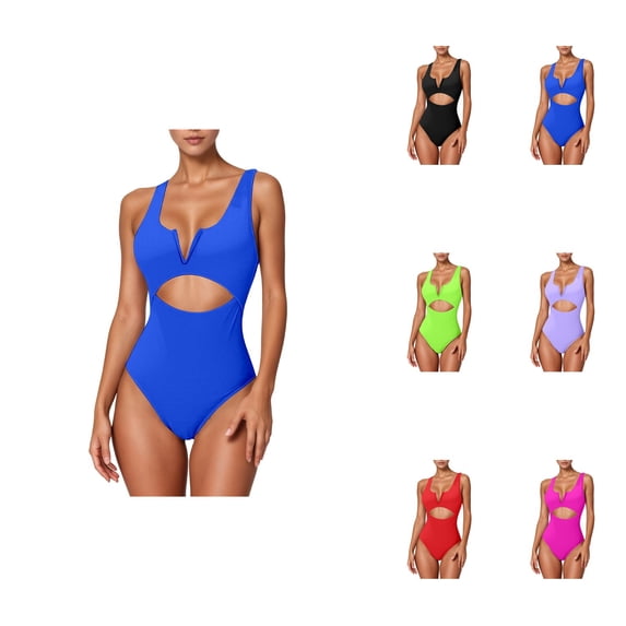 Womens One Piece Swimsuit with Tummy Control, V-Neck High-Cut Monokini in Solid Colors for Comfortable and Stylish Beach Wear
