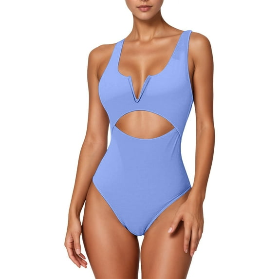 Womens One Piece Swimsuit with Tummy Control, V-Neck High-Cut Monokini in Solid Colors for Comfortable and Stylish Beach Wear
