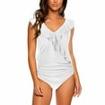 thumbnail image 1 of Womens One Piece Swimsuits Cross Ruffled Tummy-Control Bathing Suit Ruched Low Back Swimwear Beach Pool White, S, 1 of 5