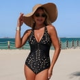thumbnail image 1 of Womens One Piece Swimsuits Halter Plunging Neck Cutout Back V Neck Bathing Suit Adjustable Straps for Beach Pool Black L, 1 of 7