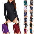 thumbnail image 1 of Womens One Piece Swimsuits Long Sleeve Guard Zip Up Training Swim Shirt Sunsuit Solid Black Women's Swimwear L, 1 of 7