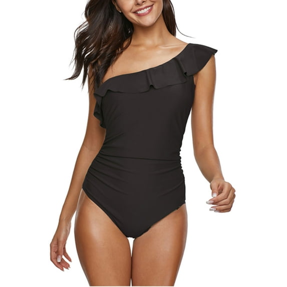 Women Ruffle Monokini One Piece Swimwear Swimsuit Beachwear Sexy Push Up Padded Bra Off Shoulder Swimming Suit Bathing Suit Backless Black Purple Blue Solid S-3XL
