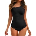 thumbnail image 1 of Womens One Piece Swimsuits Ribbed Scalloped Ruffle Spaghetti Strap Swim Suit Backless Tummy Control Wraps Bathing Suits Black M, 1 of 5