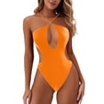 thumbnail image 1 of Womens One-Piece Swimsuits Solid Color Sexy Backless Monokini One Piece Swimsuit Women Swimwears Holiday Wear,Orange,S, 1 of 5