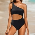 thumbnail image 1 of Womens One-Piece Swimsuits Summer Solid Color One Shoulder Slim Hollow Holiday Wear, 1 of 8