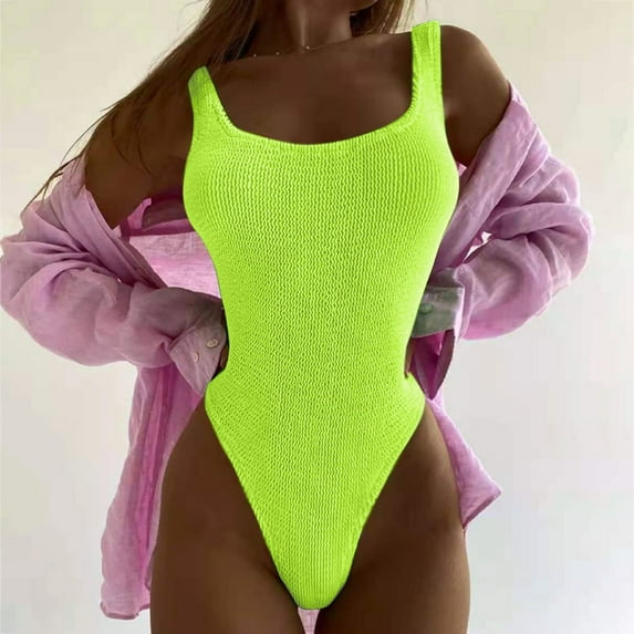 Womens One-Piece Swimsuits Summer Solid Color Strappy High Waisted Sexy Slim Bathing Suits