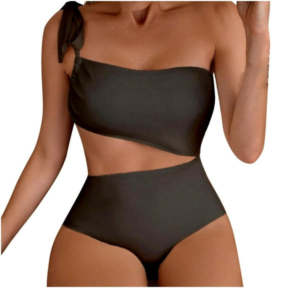 Womens One Piece Swimsuits Tummy Control High Waisted Bathing Suit Trendy Cut Out Asymetrical Monokini Swimwear