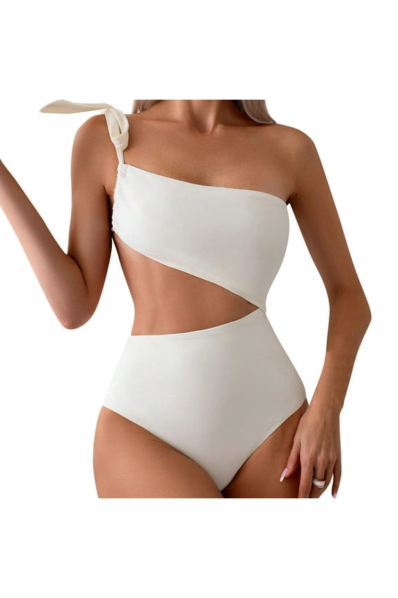 Womens One Piece Swimsuits Tummy Control High Waisted Bathing Suit Trendy Cut Out Asymetrical Monokini Swimwear
