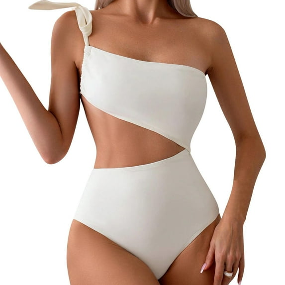Womens One Piece Swimsuits Tummy Control High Waisted Bathing Suit Trendy Cut Out Asymetrical Monokini Swimwear