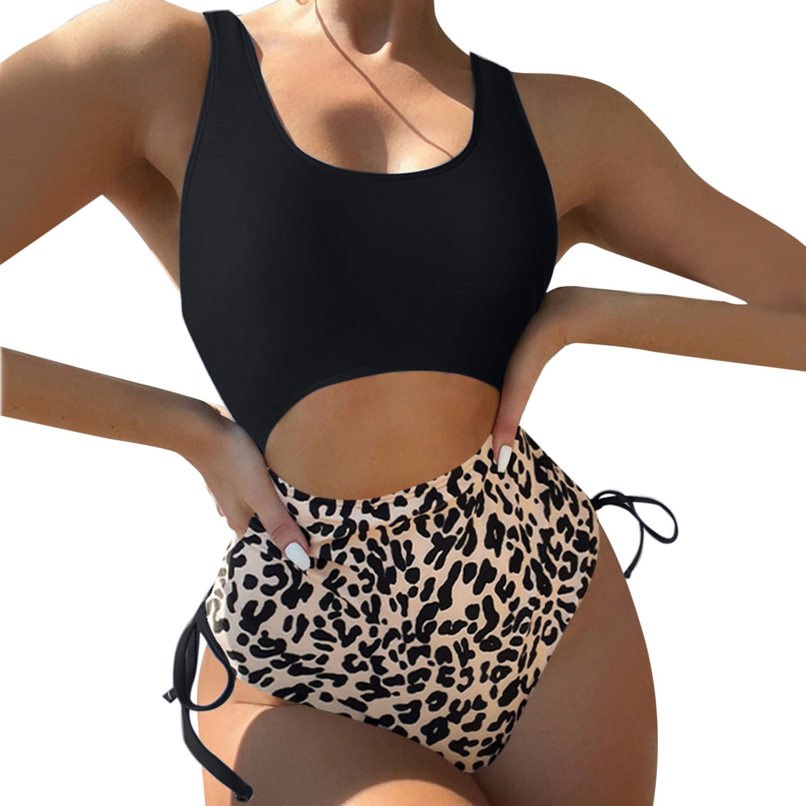 Womens One Piece Swimsuits Tummy Control Print Leopard Swimwear High