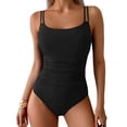 thumbnail image 1 of Womens One Piece Swimsuits Tummy Control Ruched Bathing Suit Push Up Slimming Swim Suit Double Straps Swimwear Black 2XL, 1 of 5