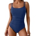thumbnail image 1 of Womens One Piece Swimsuits Tummy Control Ruched Bathing Suit Push Up Slimming Swim Suit Double Straps Swimwear Navy S, 1 of 4