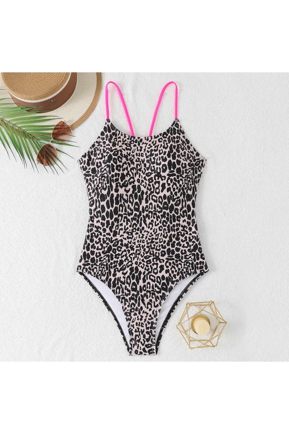 Womens One Piece Swimsuits Tummy Control Slimming Bathing Suit Leopard Printed Spaghetti Strap 1 Piece Swim Suit Swimwear